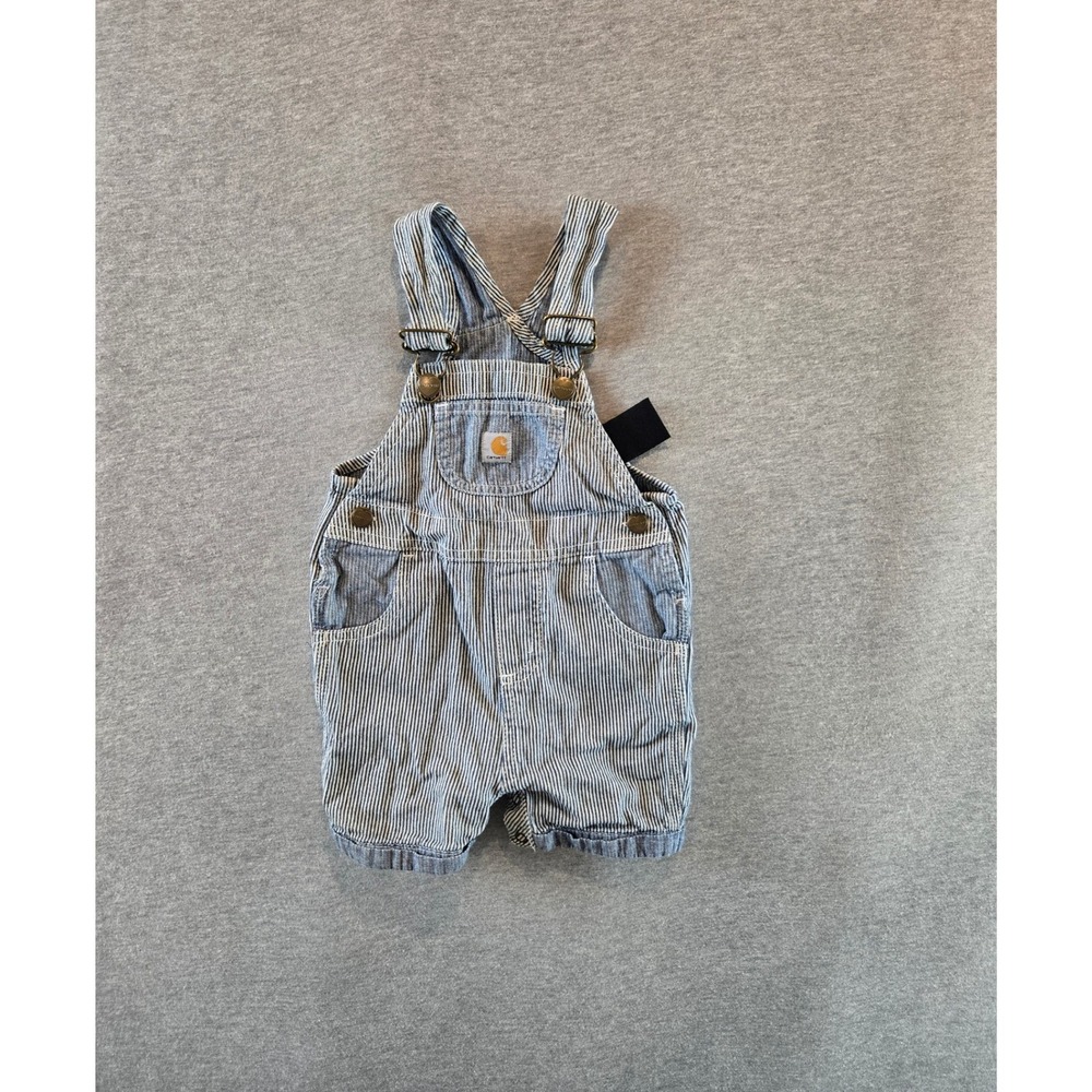 Carhartt Denim Overalls Boys 12M Blue White Hickory Stripe OX9702-G Bibs
